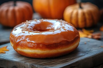 Donut with a pumpkin spice glaze, cozy and autumnal