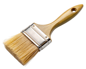 Paint brush with wooden handle on transparent background