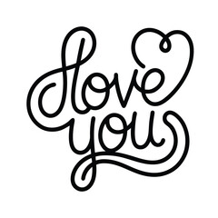 Romantic love you design with heart and typography