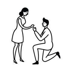 Romantic couple posing for a marriage proposal illustration