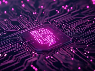 Circuit board with glowing central chip
