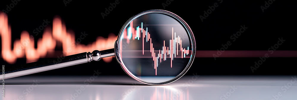 Poster magnifying glass over stock graph. visual representation of financial trend analysis. chart in focus