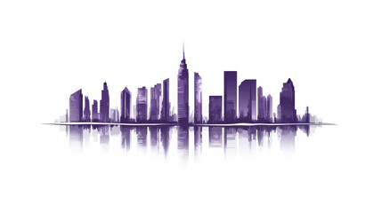 Obraz premium Purple City Skyline Silhouette Reflection isolated on a transparent background image