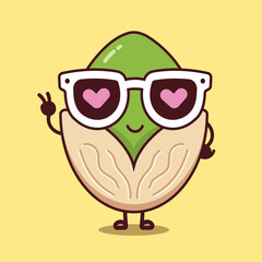 Cute pistachio cartoon character wearing sunglasses