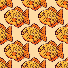 Vector seamless taiyaki pattern. Japanese traditional fish shaped dessert