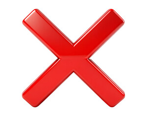 Obraz premium Glossy Red X Mark Symbol on Transparent Background