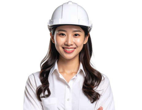 photo of an engineer with white and yellow safety helmet, Worker in uniform isolated - Powered by Adobe
