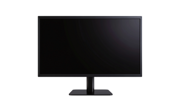 Tv or monitor with blank black screen isolated on transparent background.