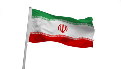 flag of Irane waving in the wind isolated on white or transparent png	