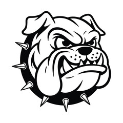 Aggressive bulldog mascot logo with spiked collar in black and white perfect for team branding
