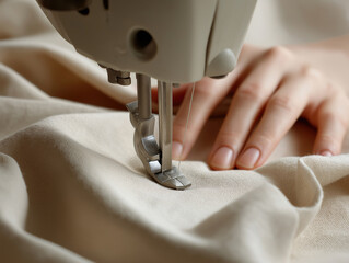 Sewing machine captures the art of fabric crafting in a serene workspace