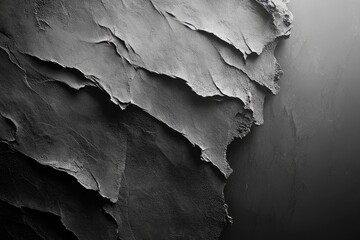 Obraz premium A monochromatic photograph showcasing the intricate textures and layered formations of rough, jagged rocks contrasting with a smooth, gradient background.