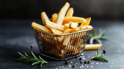 Crispy fries in a wire basket