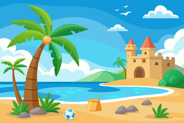 Tropical island paradise with palm trees on a summer beach