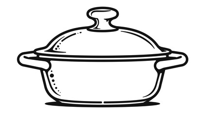 A classic illustration of a cooking pot with a lid in a simple line art style
