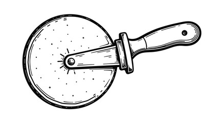 Pizza cutter illustration with a round blade on a white background