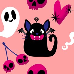 Halloween animals seamless cats pattern for wrapping paper