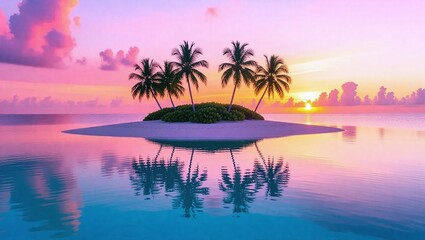 Sunset Scene Over Tropical Island