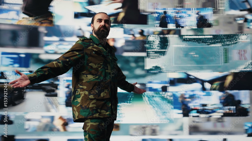 Aufkleber army officer works in national defense operations with digital tech and satellite data, using threat