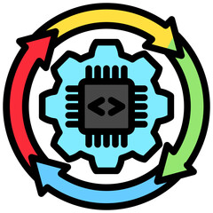 Automation mini illustration outline color icon, use for machine learning, education, technology industry, UI, UX kit, app and web development, digital or print.