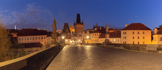 Early morning view of Charles Bridge in Prague, Czech Republic