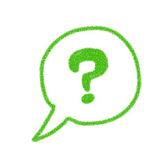 シンプル　質問アイコン　はてなマーク　緑　吹き出し　素材　アイコン　線画　クレヨン風