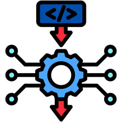 Inference mini illustration outline color icon, use for machine learning, education, technology industry, UI, UX kit, app and web development, digital or print.