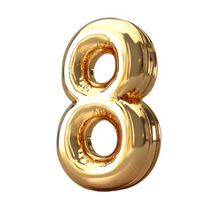 Glossy Gold Number Eight Balloon Rendered in 3D with Luxurious Shine and Realistic Metallic Texture