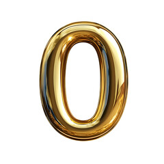 Golden Number Zero with Polished Reflective Surface and Soft Shadows Isolated on Black for Luxury Design and Typography Concepts