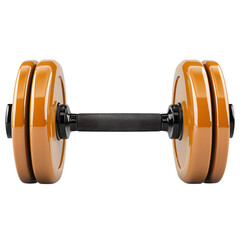 High Gloss 3D Dumbbell with Sleek Black Grip and Vibrant Orange Weight Plates for Fitness and Gym Equipment Concepts