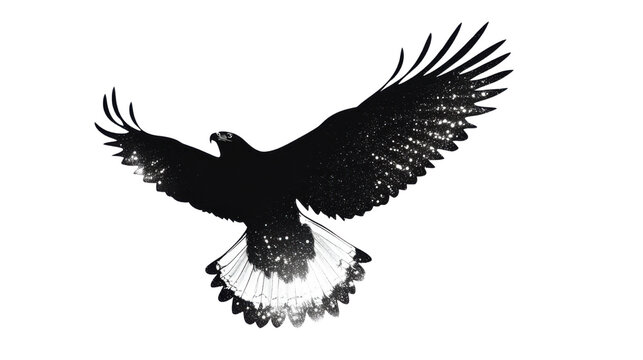 Majestic Hawk Soaring Silhouette with Sparkling on white background
