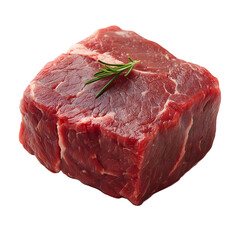Premium Raw Beef Tenderloin Fillet Cut with Marbling and Fresh Rosemary Garnish Isolated on White for Culinary Advertising