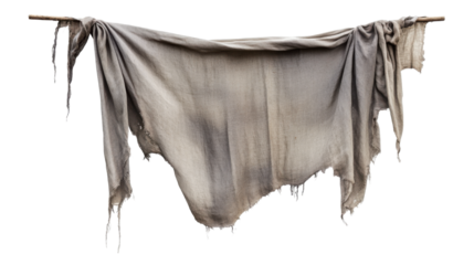 Cloth torn hanging on white background
