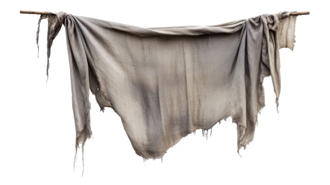 Cloth torn hanging on white background