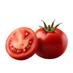 Realistic Juicy Tomato with Fresh Cut Half Showing Seeds and Moist Texture on Dark Surface