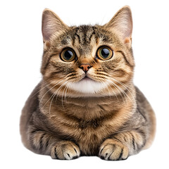 Realistic Tabby Cat with Big Round Eyes and Adorable Paw Pose Looking Curiously Straight Ahead in High Detail