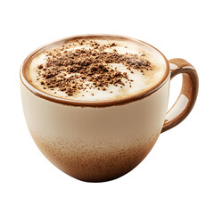 Rustic Ceramic Cup of Frothy Cappuccino Topped with Rich Cocoa Powder in Creamy Texture and Warm Earth Tones