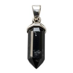 Shiny Silver Pendant Featuring a Faceted Black Crystal Gemstone with Polished Edges for Fashion Jewelry