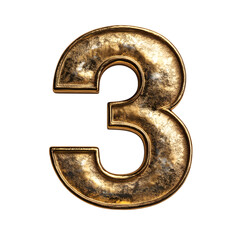 Shiny Textured Gold Number 3 with Metallic Patina and Light Shadow on Black for Luxury Design