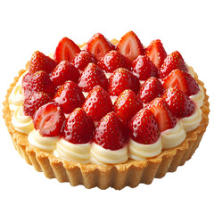 Strawberry Tart with Custard Cream on Buttery Shortcrust Pastry Topped with Glazed Fresh Strawberries