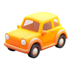 Vibrant 3D Illustration of a Cute Yellow and Orange Cartoon Car with Rounded Edges and Glossy Finish