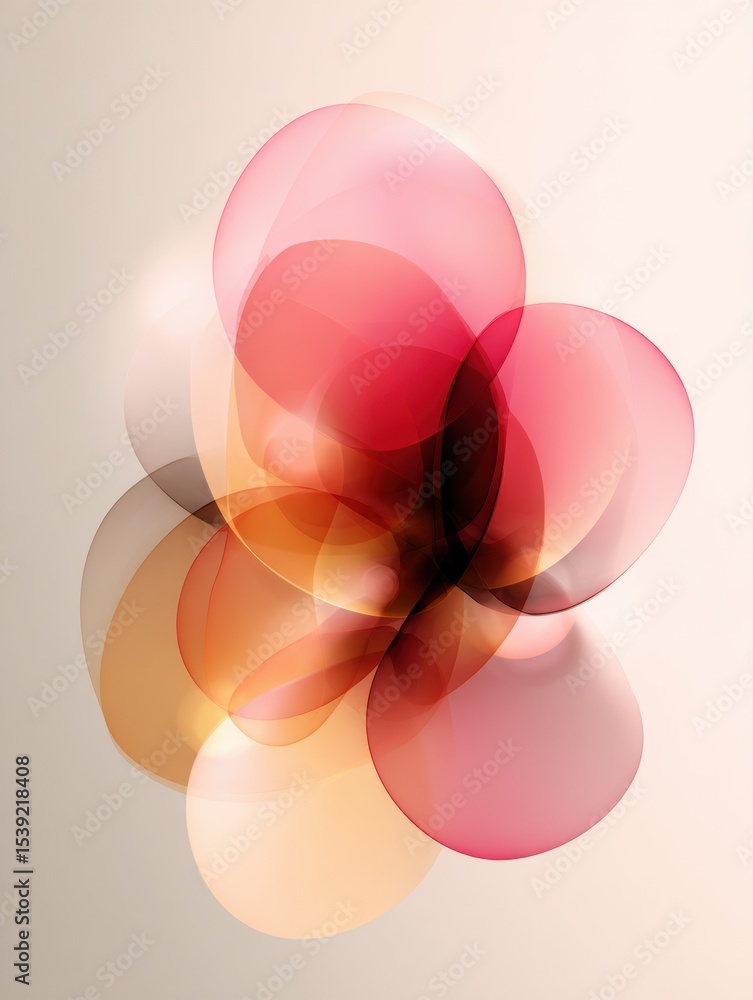 Poster Translucent Overlapping Shapes Create a Soft Glowing Effect in Warm Hues on a Light Background