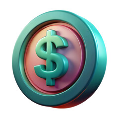 Obraz premium 3d render of teal and pink dollar sign icon on black background