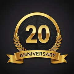 Fototapeta premium 20th Anniversary Golden Emblem Celebrate Two Decades of Success