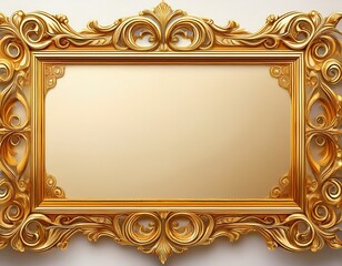 this image showcases an ornate rectangular golden frame similar in style to the very first image we discussed it s empty and the inner border is white creating a pleasing contrast with the rich g