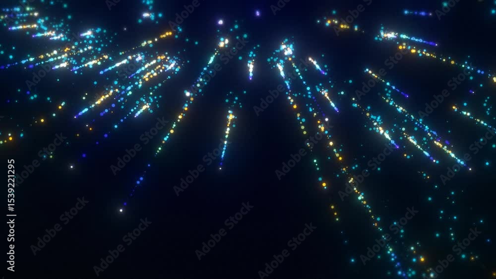 Poster bright, colorful lights burst in various shapes and patterns against a dark backdrop, creating a liv