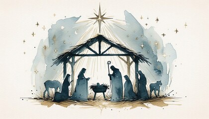 Watercolor nativity scene christmas holiday illustration art