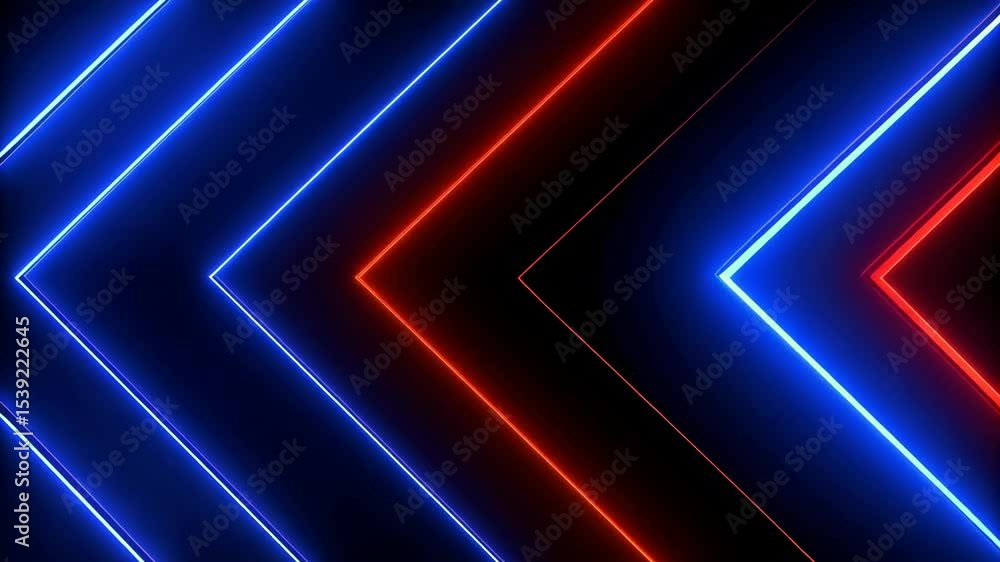 Aufkleber animated background of glowing neon arrows in red and blue colors moving diagonally across a dark ba