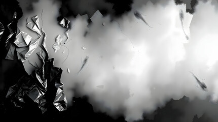 Abstract black and white grunge crumpled foil, texture background, wallpaper, backdrop, graphic resource