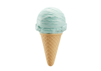 Isolated Mint Green Ice Cream Cone with Waffle Texture